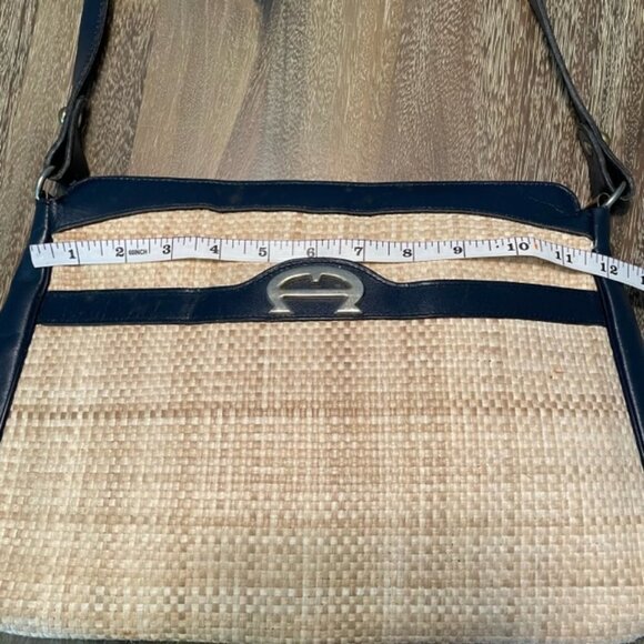 Eitenne Aigner Blue Leather and Woven Straw Purse - Picture 9 of 15